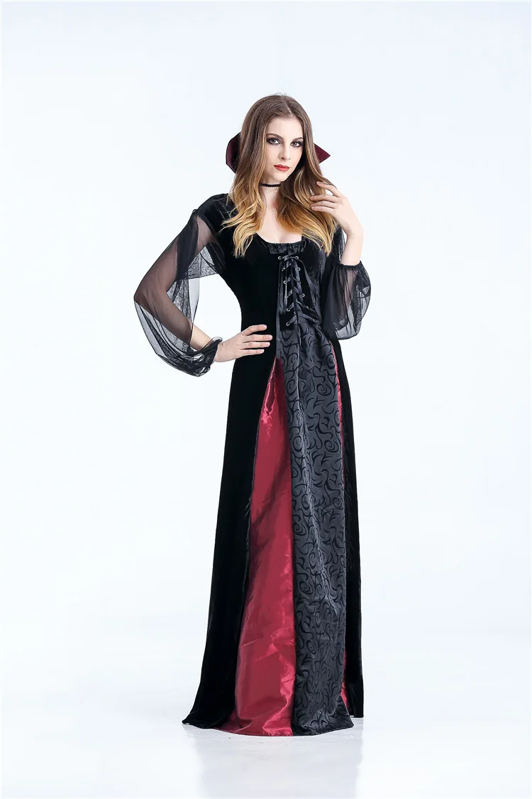 Women Halloween Cosplay Costume adult long Dress witch Gothic queen vampire Role Play Costumes Medieval Ball Gowns Girls Outfit