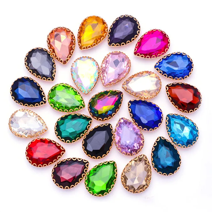 More colors 20x30mm Drop glass crystal lace claw rhinestones,golden base sew on stone for Diy/Clothing accessorie