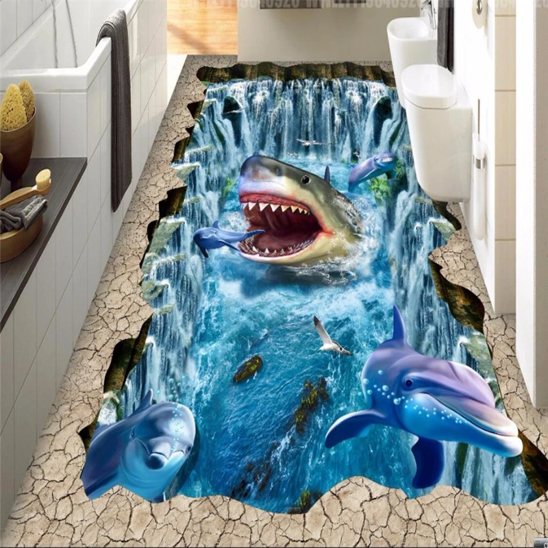 

beibehang custom wallpaper for walls 3 d floor shark dolphin 3D painting PVC pvc self adhesive wallpaper wall papers home decor