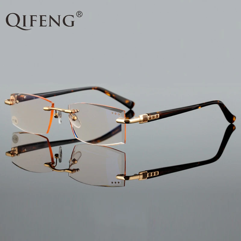 QIFENG Reading Glasses Men Women Diamond Cutting Rimless Diopter Presbyopic Female Male Eyeglasses +1.0+1.5+2.0+2.5+3.0 QF291