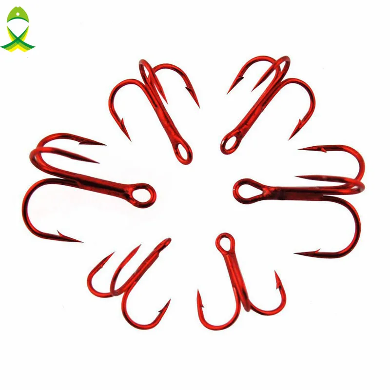 JSM 50pcs 35647 High Carbon Steel Treble Fishing Hooks Red Hard Lure Round Bent Triple Artificial Lure Fishhooks