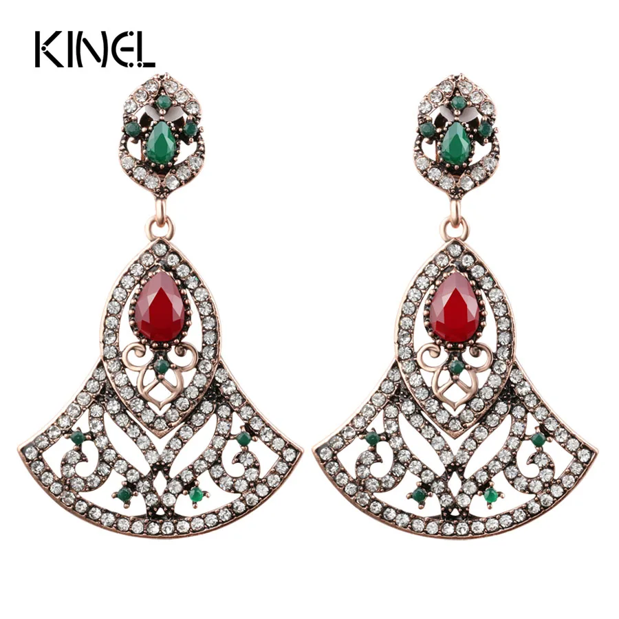 Luxury Big Earrings For Women In Drop Earrings Turkish Style Ancient Gold Color Party  Accessories Crystal Vintage Jewelry