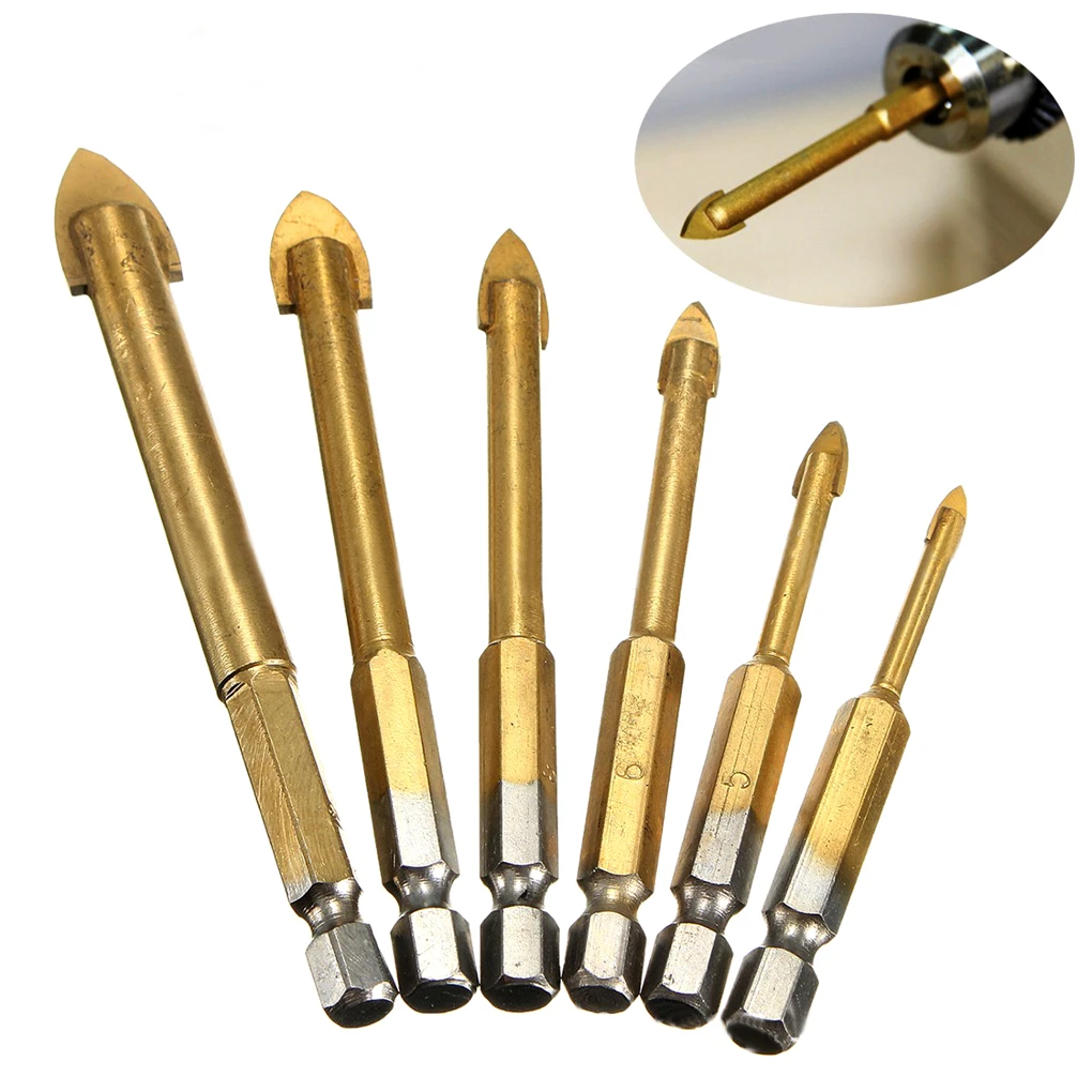 

6pcs 4-12mm Quality Drill Bits Carbide Alloy Titanium Plated Triangle Ceramic Glass Drill Tungsten Steel Tile Drill Power Tools