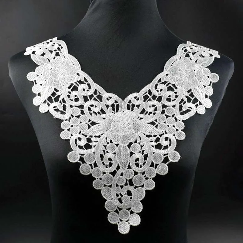 1Pc Black White Embroidered Fabric Flower Venise Lace Sewing Applique Lace Collar Neckline Collar Applique Accessories BW047