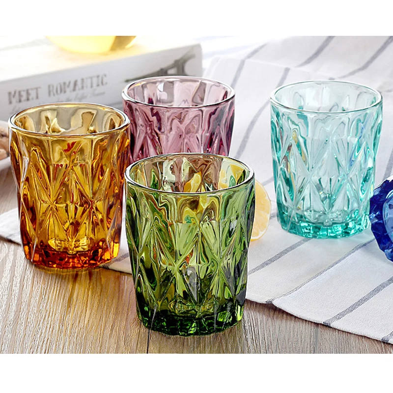 

4 pcs water glass vintage Multi-Color creative relief home small beverage fruit juice beer cup cold drink tea milk wine glasses