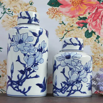 Ceramic Painted Jingdezhen Blue And White Ceramics jar Home Living Room Decoration Crafts Arrangement Tea Storage Tank