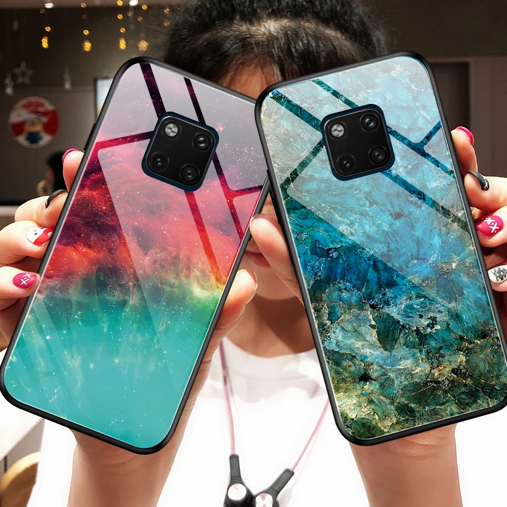 For Huawei Mate 20 Pro Case Luxury Marble Grain Gradient Hard Tempered Glass Protective Back Cover Case for huawei mate 20 20pro