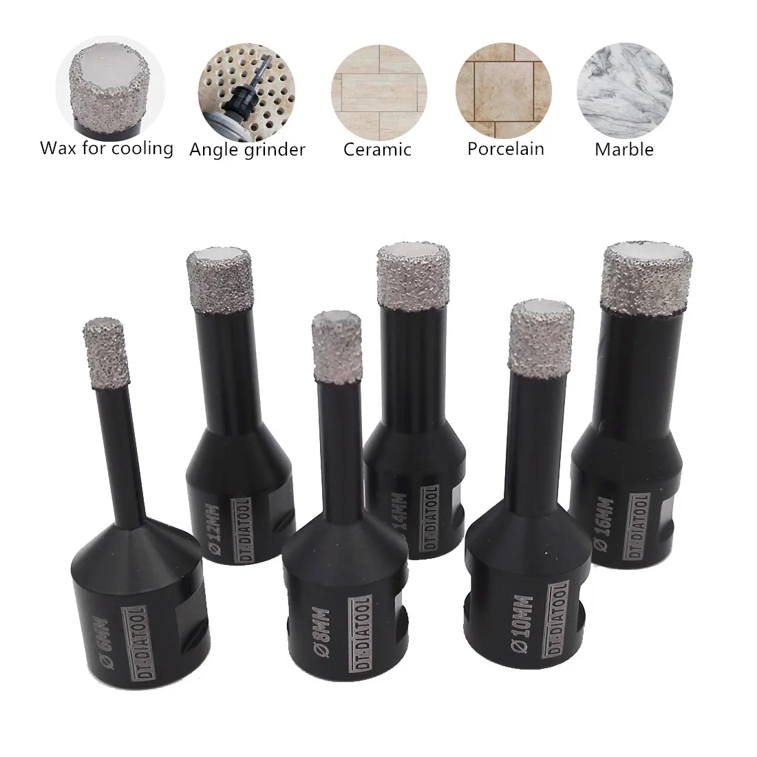 DT-DIATOOL 1pc Vacuum Brazed Diamond Drilling Core Bits Hole Saw Drill Bits M14 or 5/8-11 Thread For Ceramic Tile Granite Marble