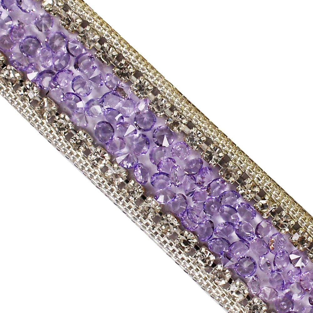 10yards Light Purple Hot fix Rhinestones Trim Chain Crystal Iron on Applique Trimming for Collars Bridal Wedding Dress Edge