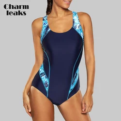 Charmleaks-bañador deportivo de una pieza para mujer, traje de baño deportivo, Monokini de color, para playa