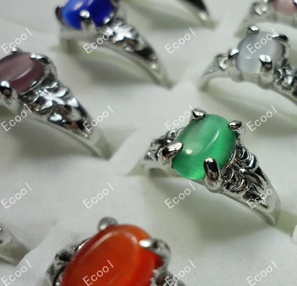 

30Pcs Fashion Multicolored Opals Silver Plated Rings For Women Ladies Whole Jewelry Bulk Packs Lots LR008