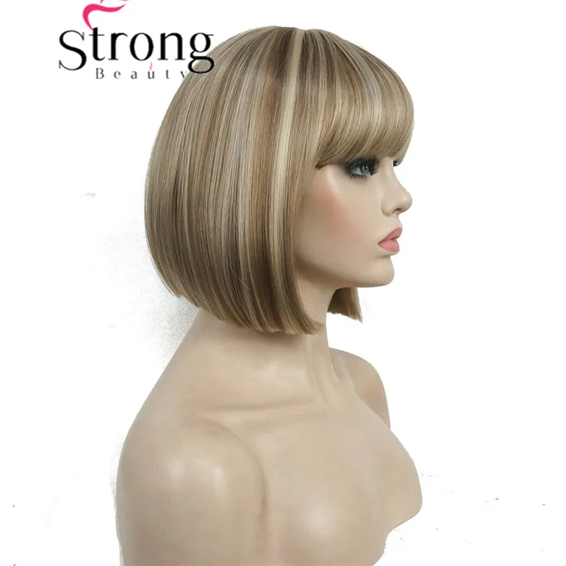 StrongBeauty Short Bob Wig Point Part Bangs synthetic Wigs COLOUR CHOICES