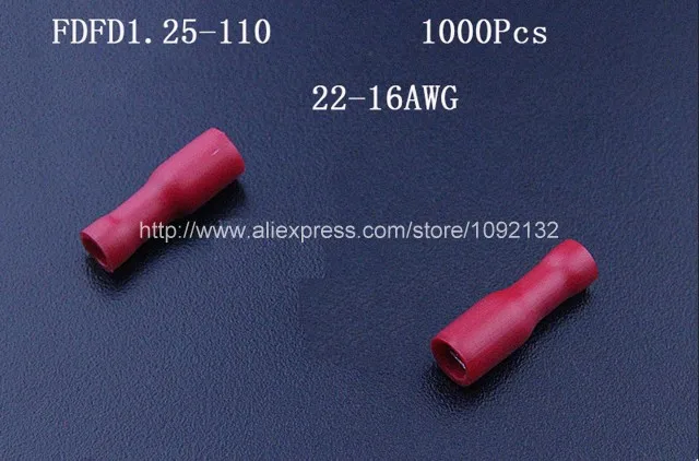 FDFD1.25-110 Female Full-insulating Joint Cold pressed terminals/Cable Connector/Wire Connector 1000PCS/Pack