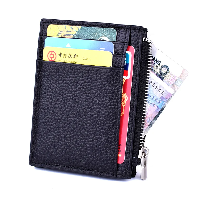 

RFID New Genuine Leather Business Credit Card Holder Women Men with Zipper Fashion Card Wallet Organizer coin purse Card cover