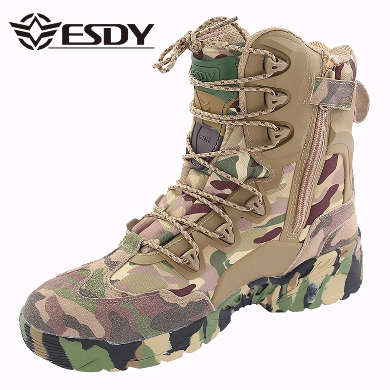 

Men's High Tube Camouflage Cowhide Breathable Boots Outdoor Hiking Climbing Anti Skid Leather Desert Boot Shoes