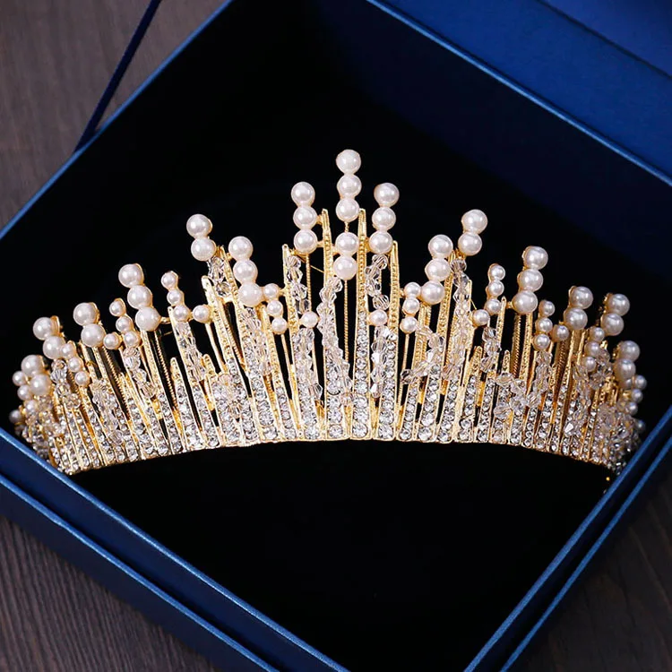 New Vintage Multilayer Luxury Silver color Crystal Pearl Tiara Crown Wedding Hair Accessories Bridal Party Jewelry Big Headbands