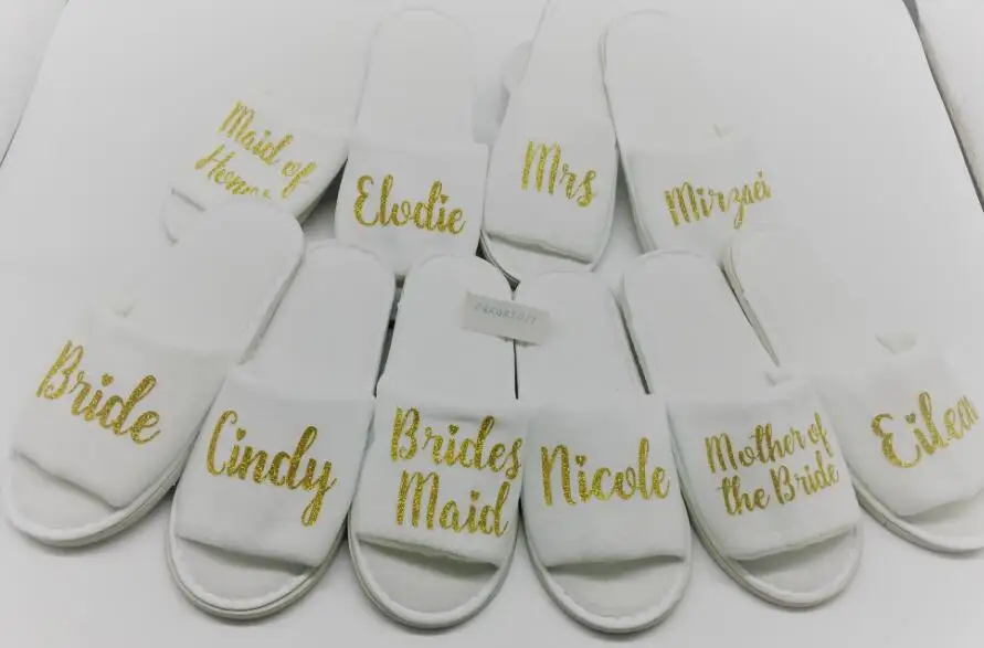 Zapatillas de boda personalizadas, zapatos de nombre de novia y dama de honor de boda, zapatillas de fiesta nupcial, recuerdos de despedida de soltera