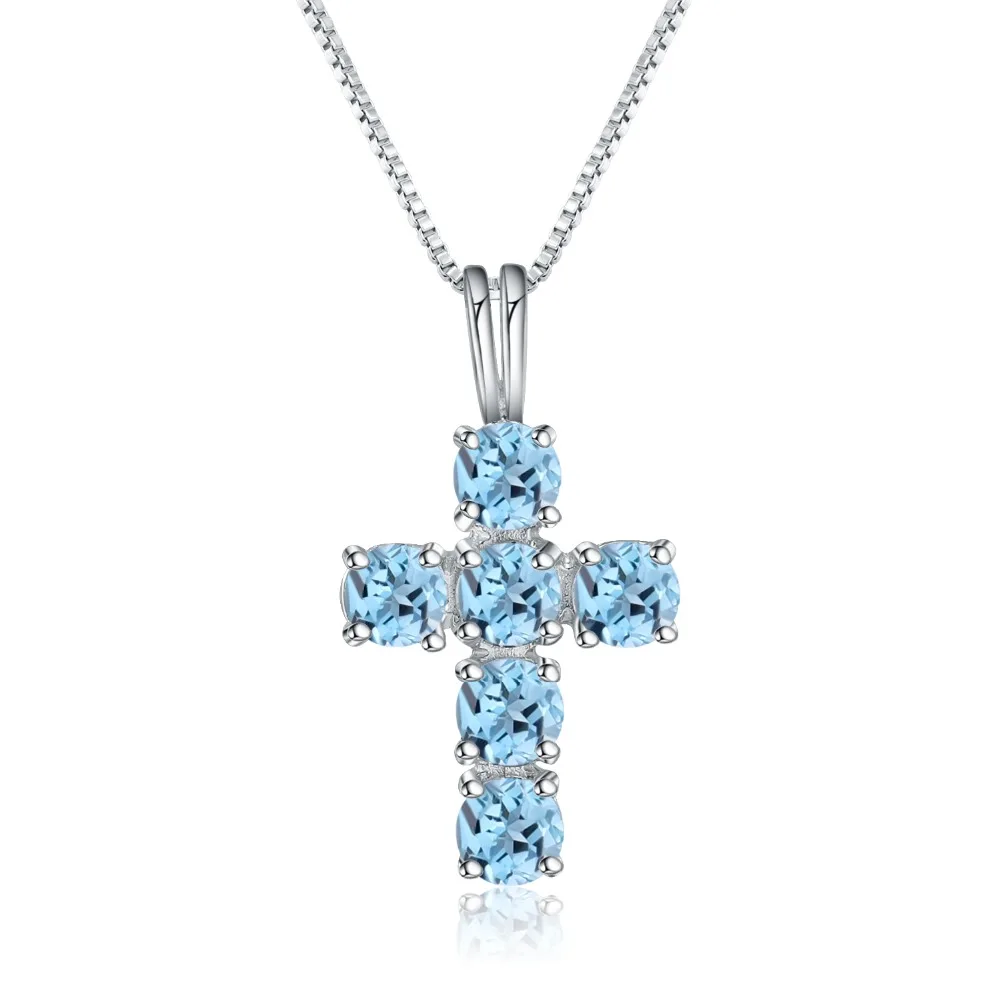 

Gem's Ballet 1.95Ct Natural Swiss Blue Topaz Pendant 925 Sterling Silver Cross Necklaces for Women Fine Jewelry Collares