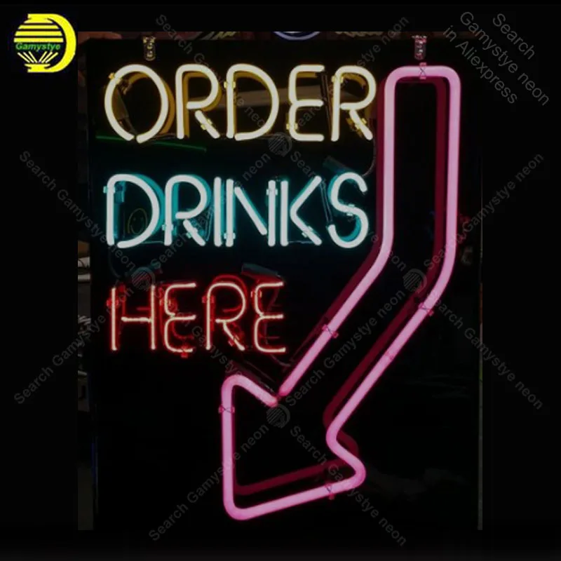 

Neon Sign for Order Drink Here with Arrow neon Light Sign decorate Windower Store Display Beer Express Neon Light up wall sign