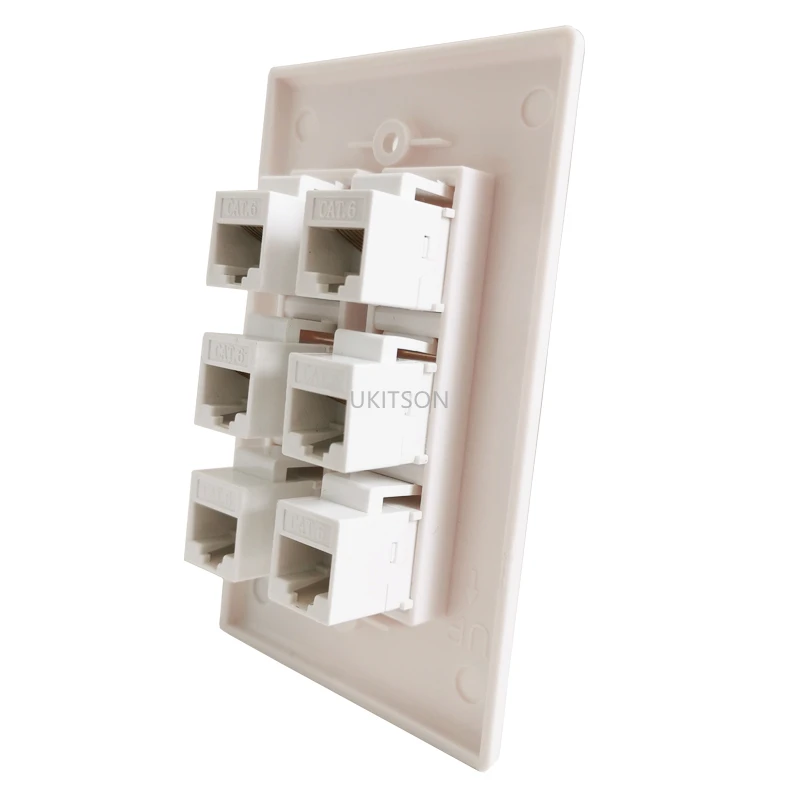 6 Ports RJ45 Ethernet Cat6 Keystone Female to Female Wall Plate In White For North South America Network Face Panel