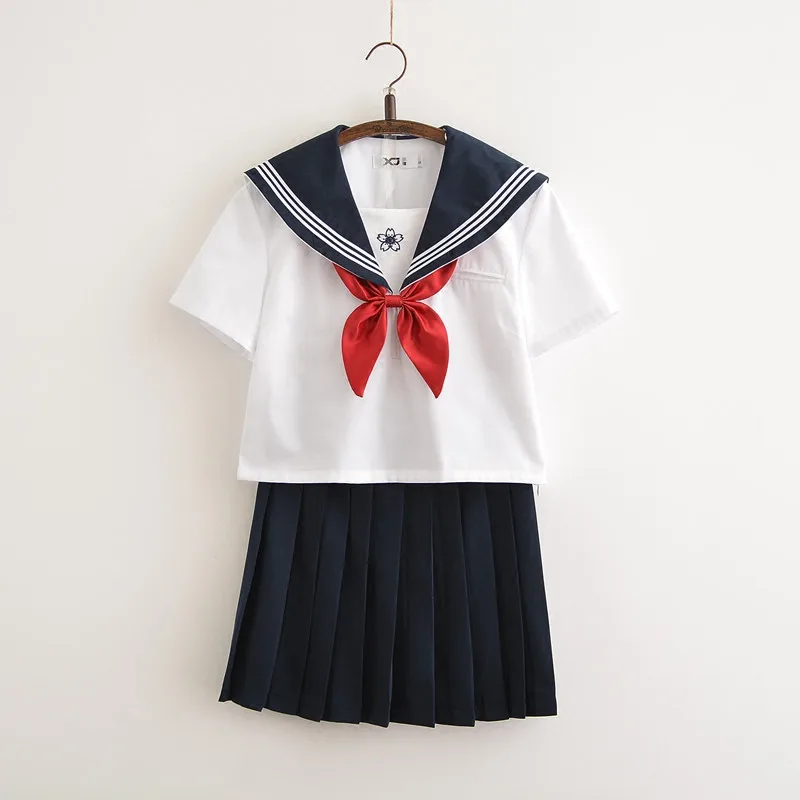 Japanese Jk School Uniform For Girls Embroideried Short Sleeve High School Women Novelty Sailor Suits Uniforms Cosplay Sets Xxl