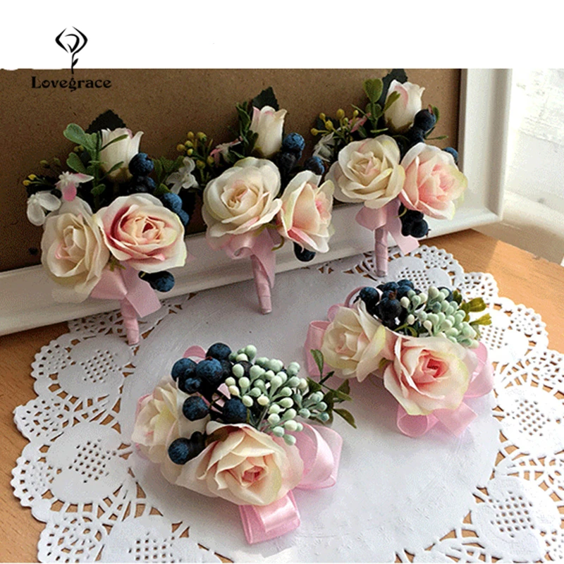 Lovegrace-Lot de boutonnières de fleurs faites à la main pour hommes, corsage de mariage, épinglettes InjFlower, accessoires pour patients imbibés, fournitures, 4 pièces