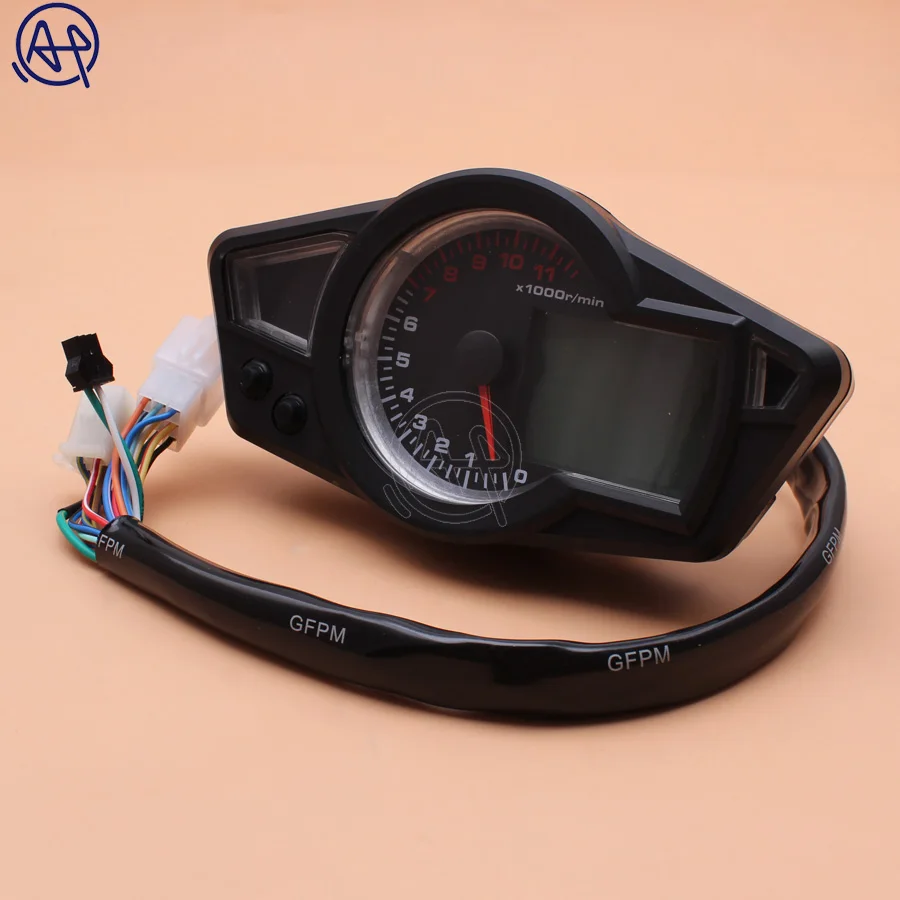 1set Black Universal Motorcycle LCD Speedometer Motorcycle Digital Odometer Speedometer Tachometer Fit For 2&4 Cylinders