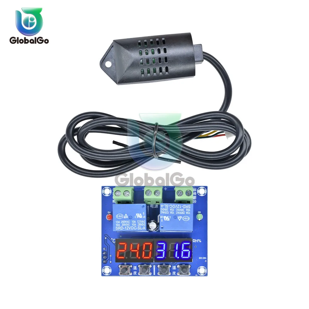 DC 12V Digital Display Dual Output Thermostat LED Temperature Humidity Controller Module Relay Thermometer Hygrometer M452