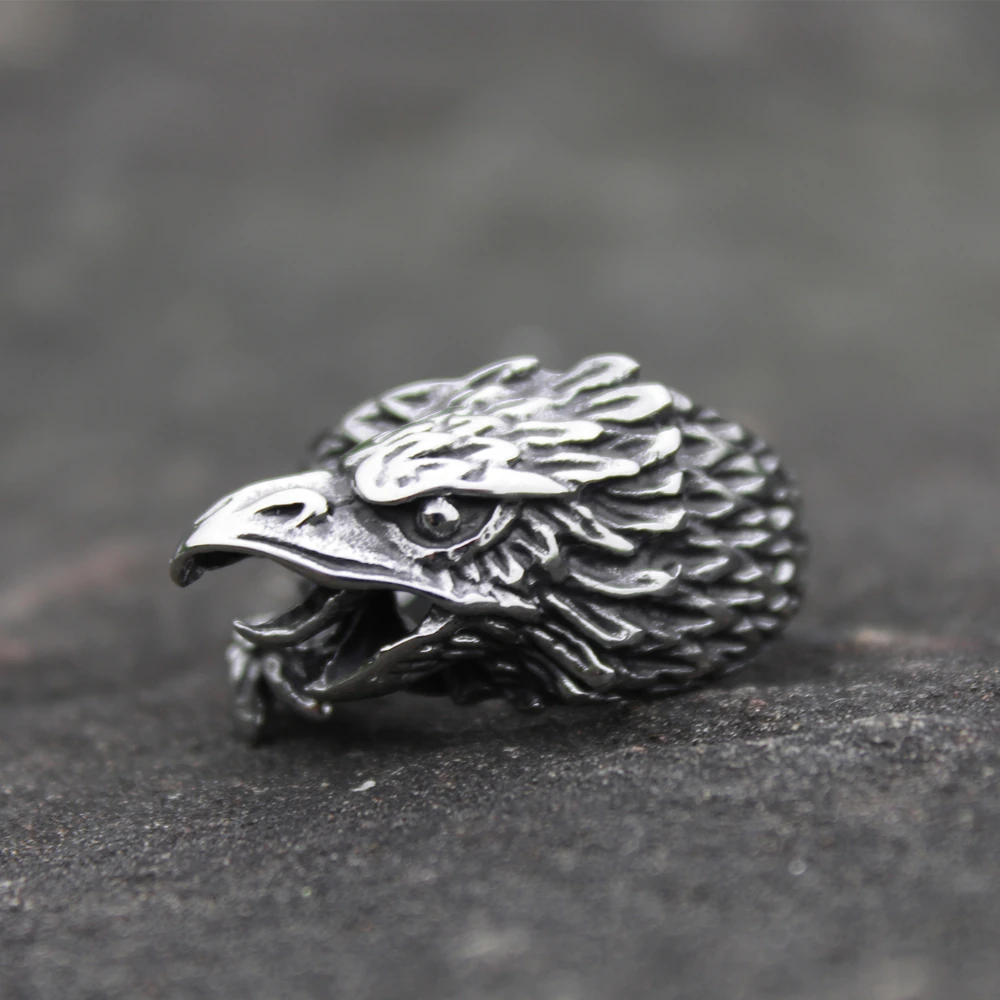 Viking Mens Silver Color Stainless Steel Raven Rings Norse Animal Eagle Ring Biker Jewelry