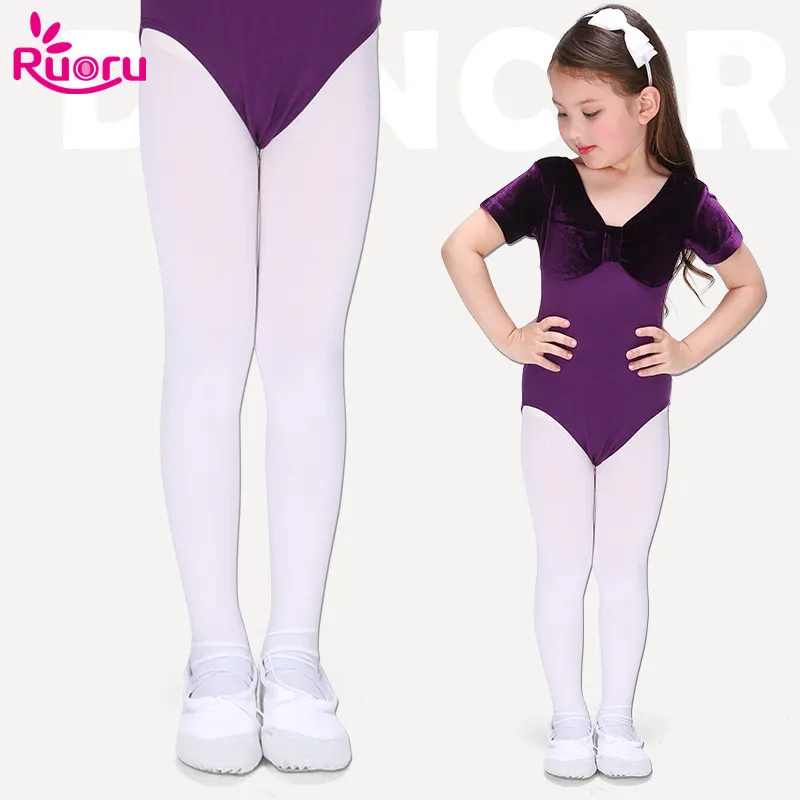 Ruoru Professional Kids Children Girls Adult Ballet Tights White Ballet Dance Leggings Pantyhose with Hole Nude Black Stocking