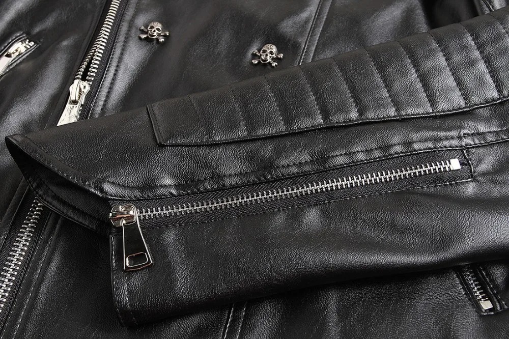 German Designer Skull Rivet Studded Punk Rock Black Biker Leather Motorcycle Jackets Men Plus Size 4XL 5XL