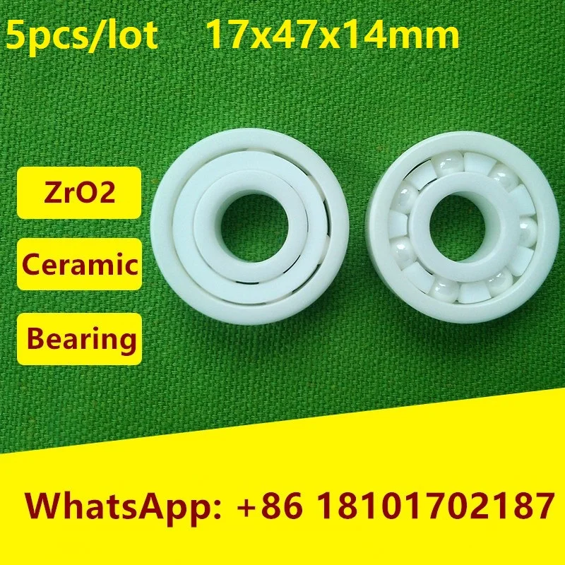 5pcs/lot 6303 Full Ceramic bearings 17x47x14 mm ZrO2 Zirconia Ceramic deep groove ball bearings