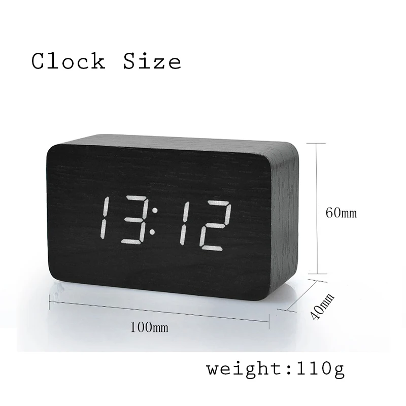 JINSUN Wood Bamboo LED Alarm Clock Reloj Despertador Modern Temperature Desk Clock LED Electronic Desktop Digital Table Clock