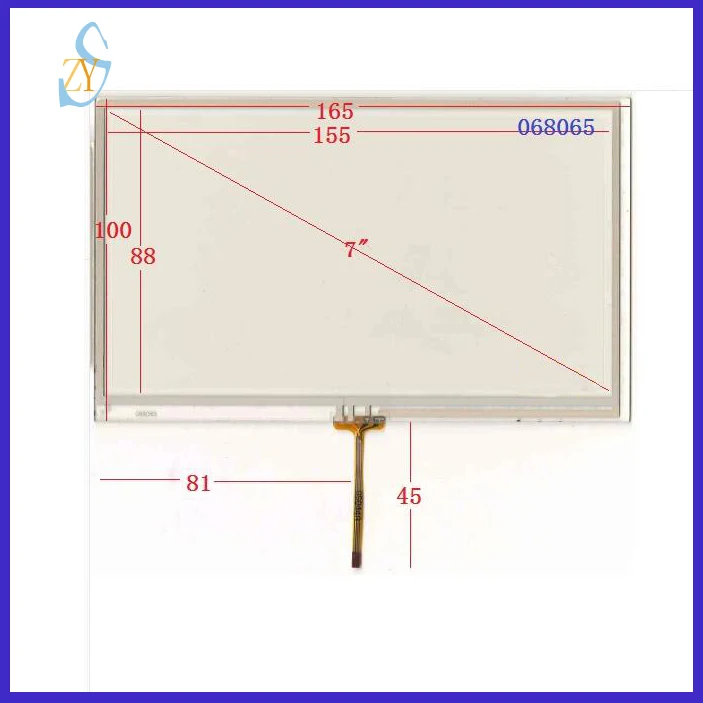 

ZhiYuSun 068065 7 дюймов 165*100 4 провода сенсорный экран для gps стеклянная Сенсорная панель ширина 100 мм длина 165мм кабель 2,5 мм