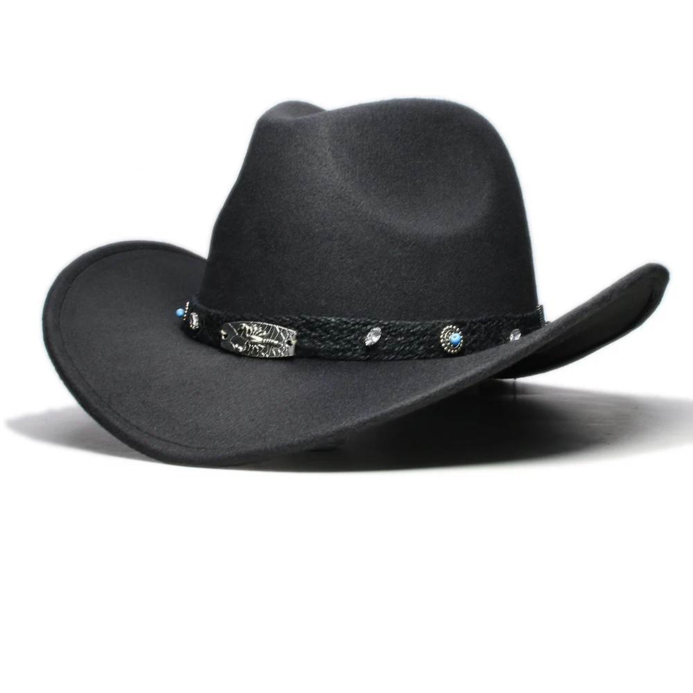 Retro Black Scorpion Knitted Band Parent-child Women Men /Kid Wool Wide Brim Cowboy Western Hat Cowgirl Bowler Cap (54/57/61cm)