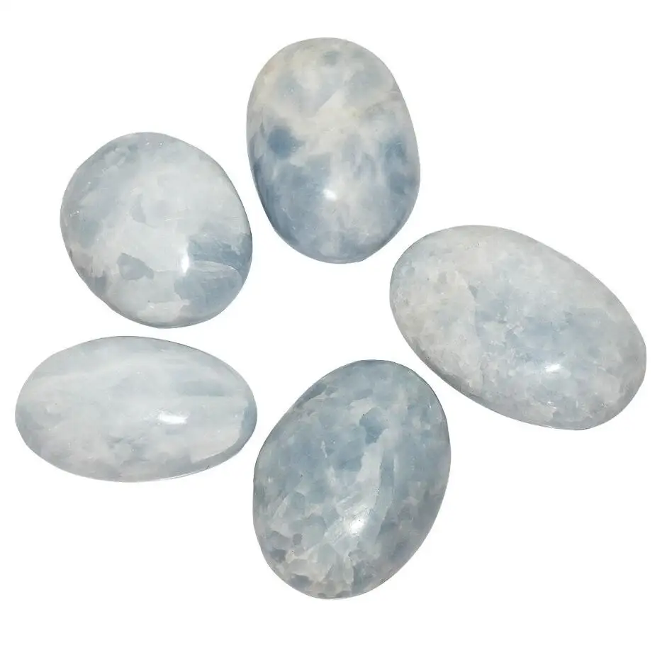 mookaitedecor Natural Celestite Palm Stone Crystal Healing Gemstone Worry Shape