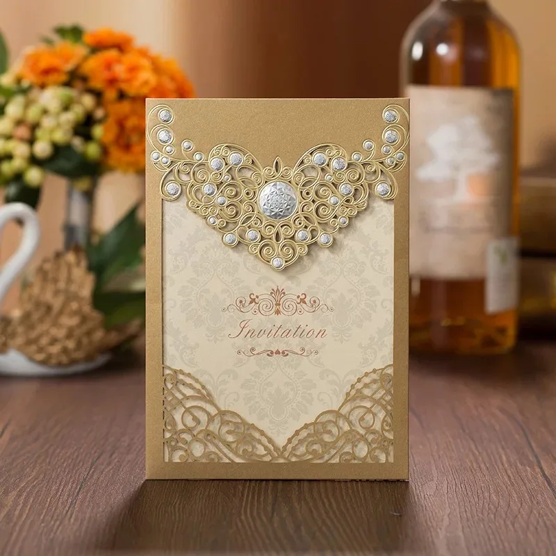 1pcs Sample Hollow Laser Cut Pearl Paper Wedding Invitation Cards With Embossed Flower Wholesale Greeting Pocket Invite Cover