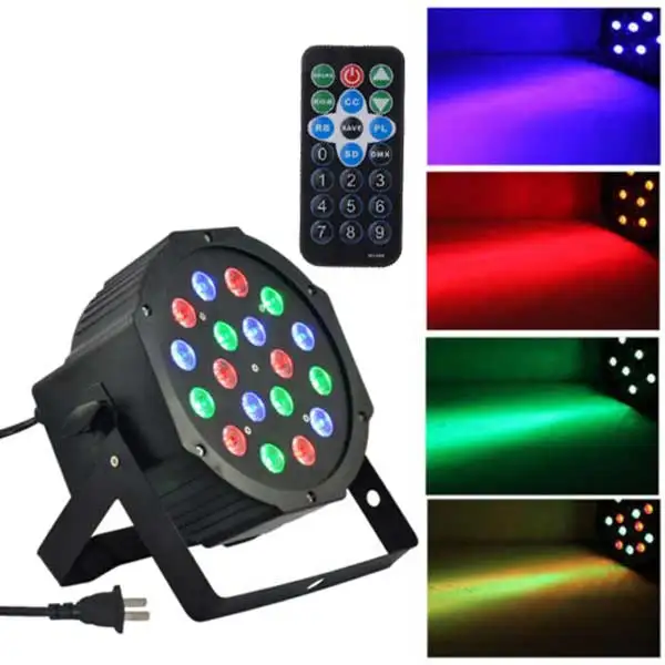 18-LED Red & Green & Blue Stage Light Voice Control Parcan Projector Lamp with Remote Controller Disco DJ Lights - US Stock