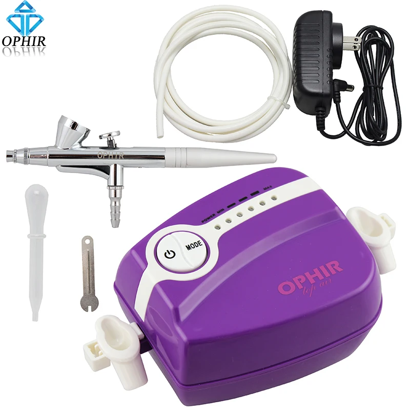 OPHIR Trắng 0.4 mét Duy Nhất-Action Airbrush Kit Với Máy Nén Sơn Cơ Thể 5-Adjustable Mini Air Compressor cho Makeup # AC094W + AC007