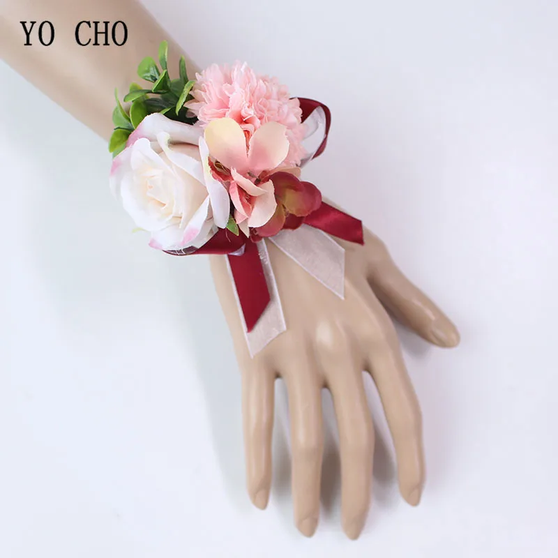 HÌNH CHO Cô Dâu Boutonnieres Handmade Cổ Tay Hoa Cưới Xanh Corsages Lụa Hoa Cẩm Tú Cầu Hoa Hồng Phù Dâu Trang Trí Chân Cổ Tay Hoa Mới