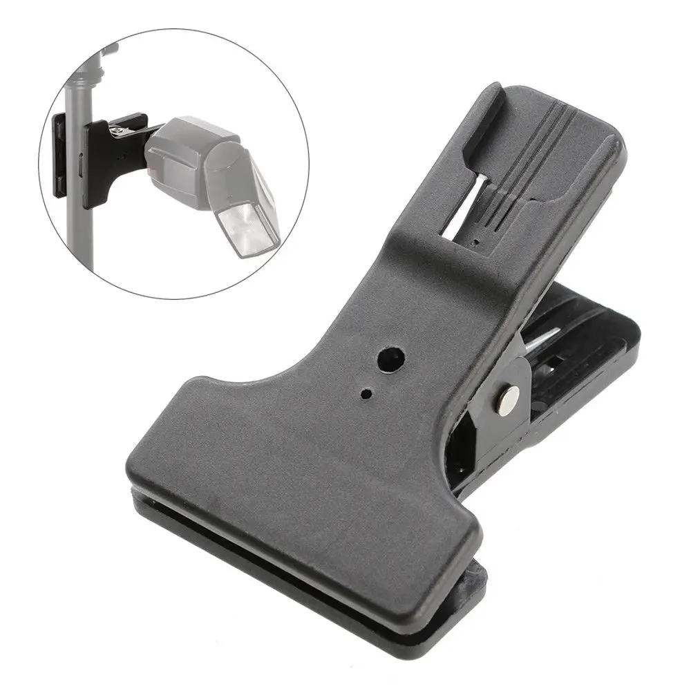 Universal Metal Clip Clamp Flash Reflector Holder w/ Dual Cold Shoe Mount for Studio Backdrop Slr Camera