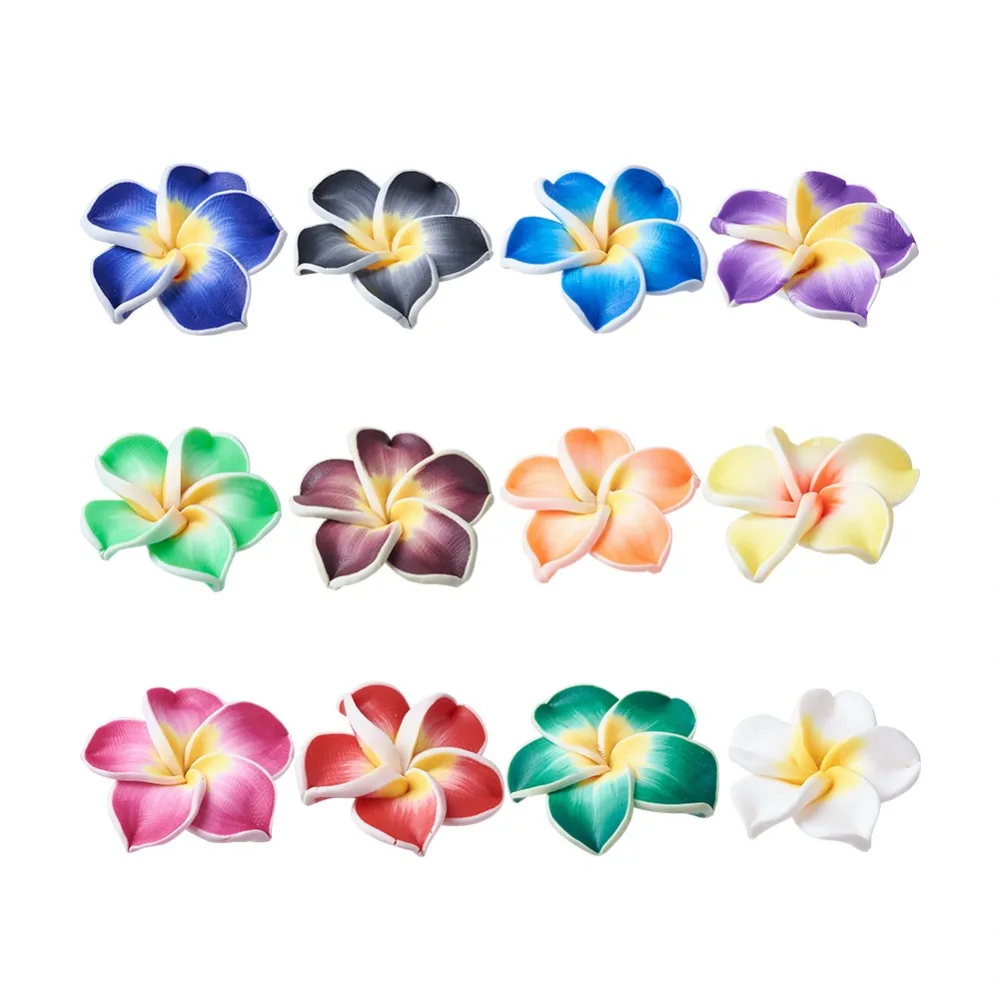 200Pcs 20x10mm Handmade Polymer Clay 3D Flower Plumeria Beads DIY Jewelry Necklace Bracelet Earring Making Bead with 2mm Hole