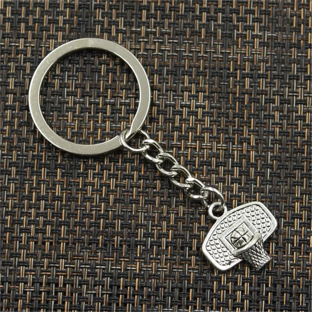 New Fashion Men 30mm Keychain DIY Metal Holder Chain Vintage Basketball Hoop 20x19mm Silver Color Pendant Gift