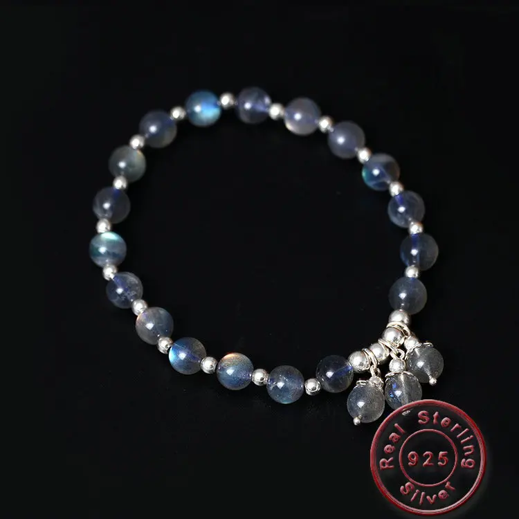 

Amxiu Natural Moonstone Charm Bracelet 925 Sterling Silver Bracelets Handmade Beads Bracelet Bangles For Women Girls Accessories