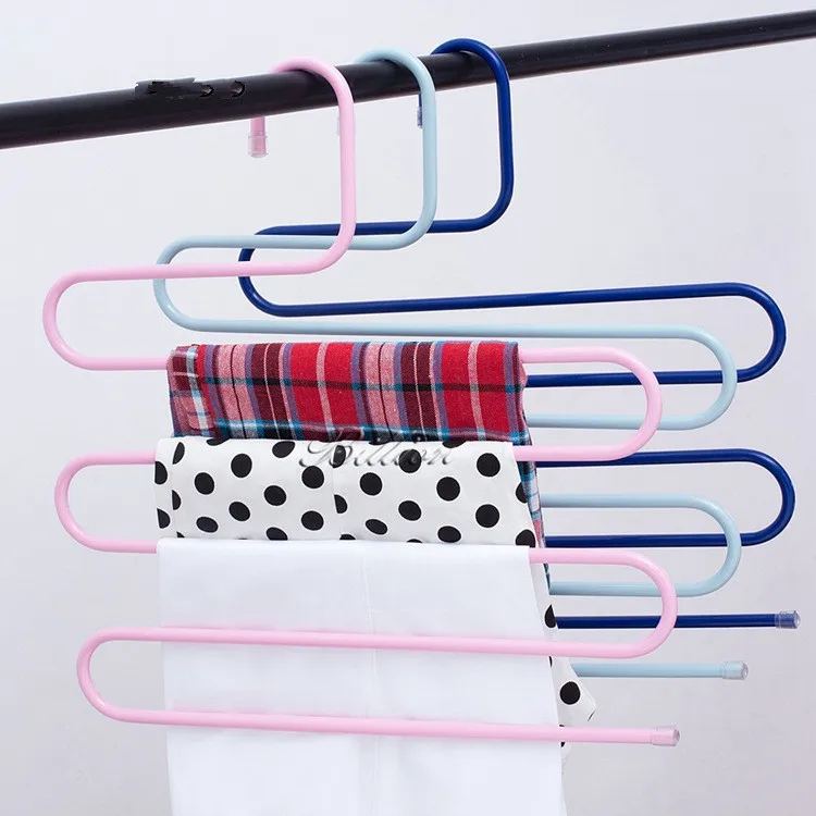 

1PC New Magic Metal Trousers Hanger/Rack Multifunction Pants Closet Belt Holder Rack S-type 5 Layers Saving Space OK 0564