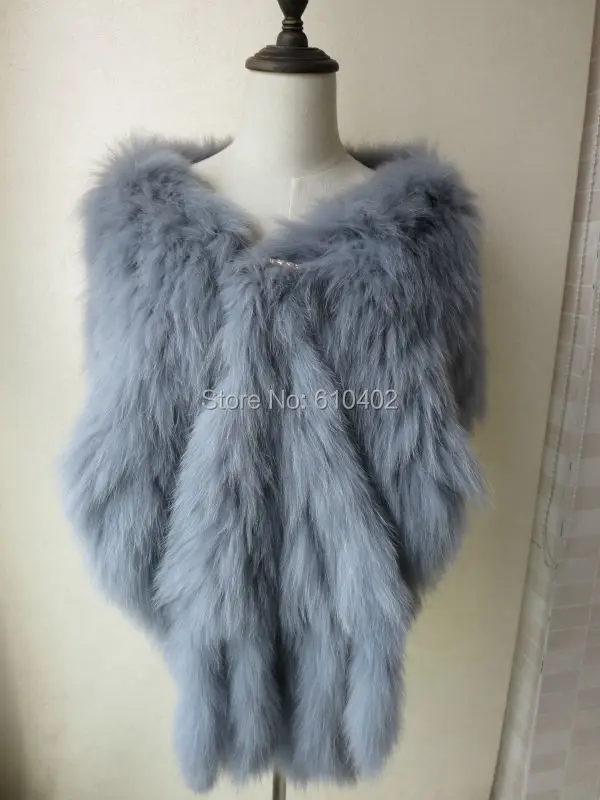 Lady' Real  100%  Fox fur knitted cape/wrap/coat/shawl/ cloa/GRAY