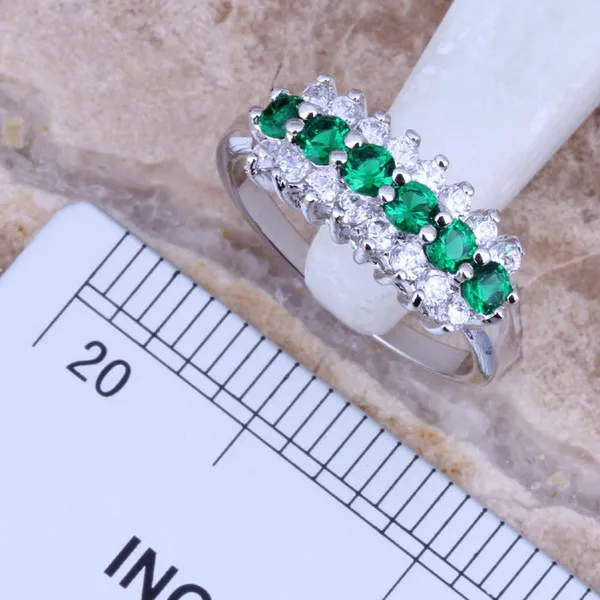 Rare Green Cubic Zirconia White CZ Silver Plated Jewelry Sets Earrings Pendant Ring Size 5 / 6 / 7 / 8 / 9 / 10 / 11 S0153