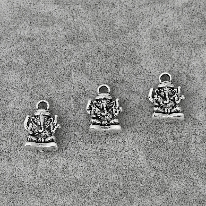 10PCS Lucky Ganesha Elephant Buddha God Charm Pendant for Necklace Making Jewelry Findings 21x15mm