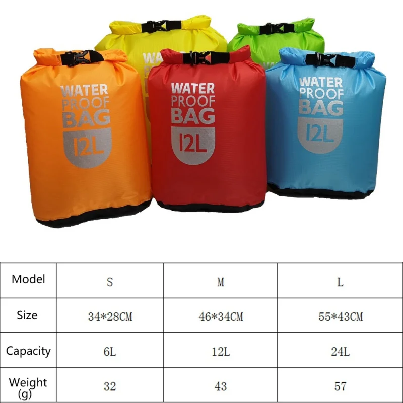 outdoor 6L12L 24L Waterproof Dry Bag Pack Sack Swimming Rafting Kayak River Trekking Floating Sailing Canoing Waterproof