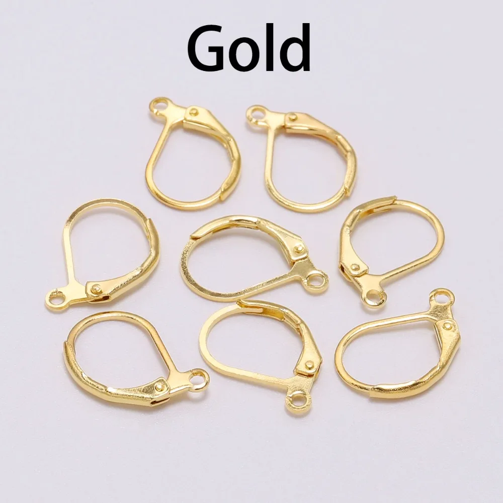 20pcs/lot 15x10mm Gold Gun Black French Earring Hooks Wire Settings Base For DIY Earrings Jewelry Making Findings